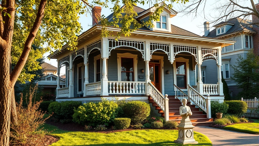 Charming Victorian mansion with wrap-around porch and manicured gardens, Butte Montana historic neighborhood, afternoon light, well-maintained exterior