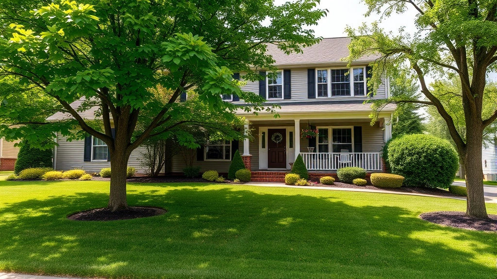 Beautiful suburban two-story home with mature trees, manicured lawn, and welcoming front porch in Berks County Pennsylvania neighborhood
