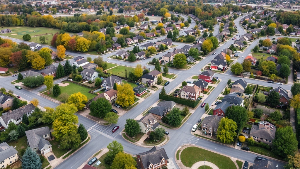 Aerial view of diverse Berks County Pennsylvania residential neighborhoods showing tree-lined streets, single-family homes, and community parks