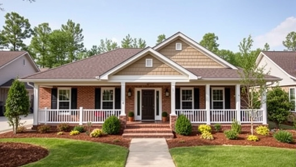 Contemporary single-story ranch home with open front porch, updated landscaping, and welcoming entrance in suburban Cartersville Georgia development