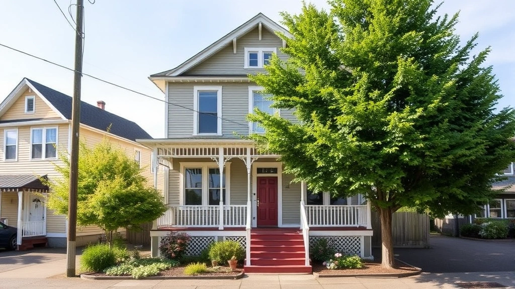 Charming historic Victorian house in downtown Coos Bay with restored details, front porch, established neighborhood with tree-lined street, welcoming entrance