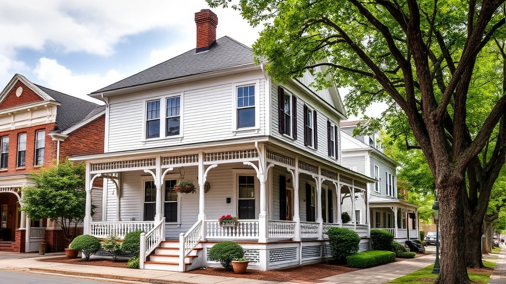 Charming downtown Hickory historic Victorian-style home with renovated facade, white trim, brick chimney, and tree-lined street creating neighborhood character